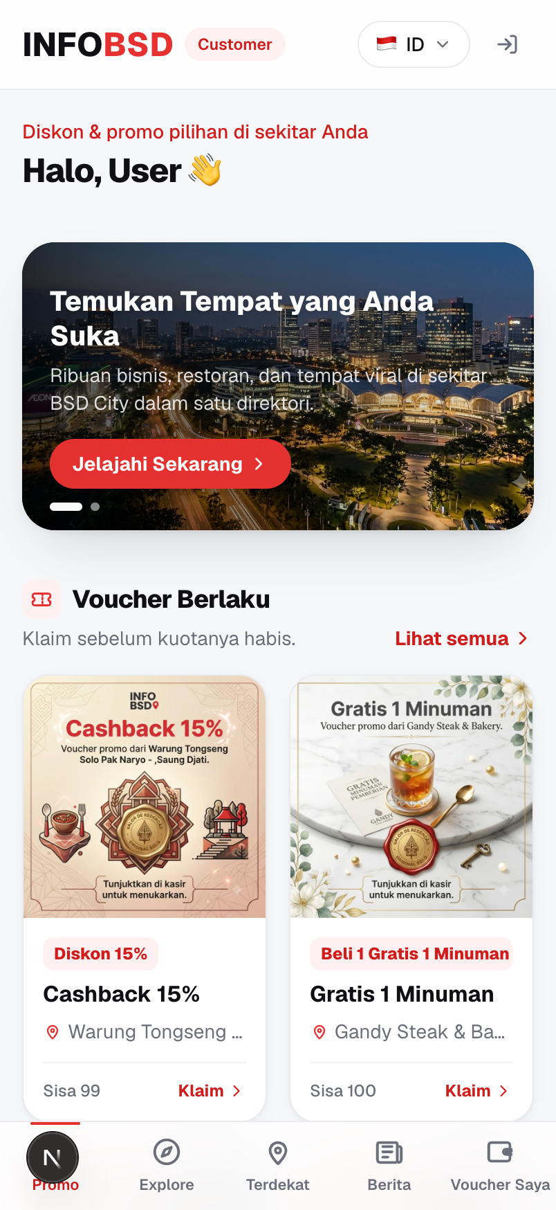 Tampilan aplikasi InfoBSD โ voucher sekitar BSD
